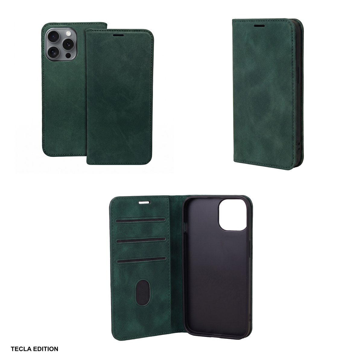 Husa Smart Suede pentru Apple iPhone 13, tip carte, Verde [5]