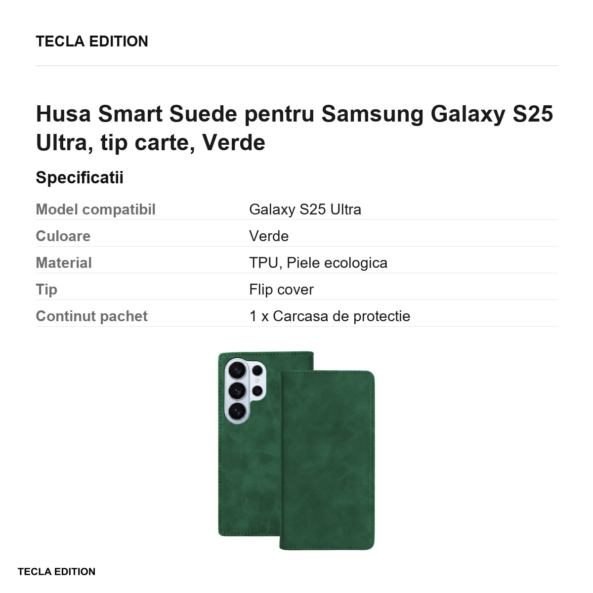 Husa Smart Suede pentru Samsung Galaxy S25 Ultra, tip carte, Verde [3]