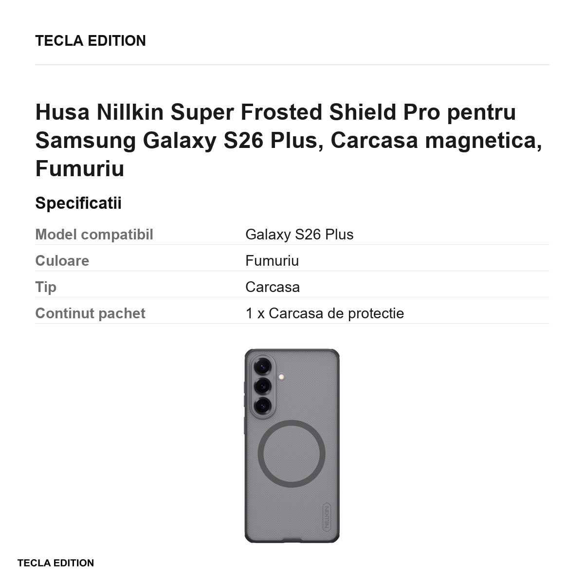 Husa Nillkin Super Frosted Shield Pro pentru Samsung Galaxy S26 Plus, Carcasa magnetica, Fumuriu [3]