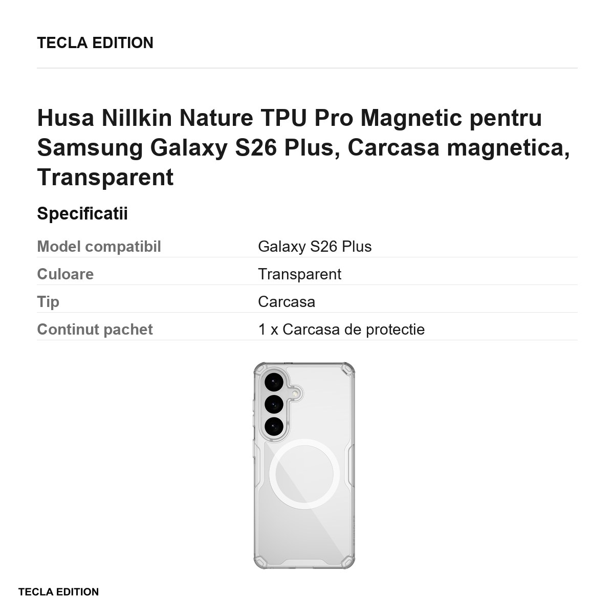 Husa Nillkin Nature TPU Pro Magnetic pentru Samsung Galaxy S26 Plus, Carcasa magnetica, Transparent [3]