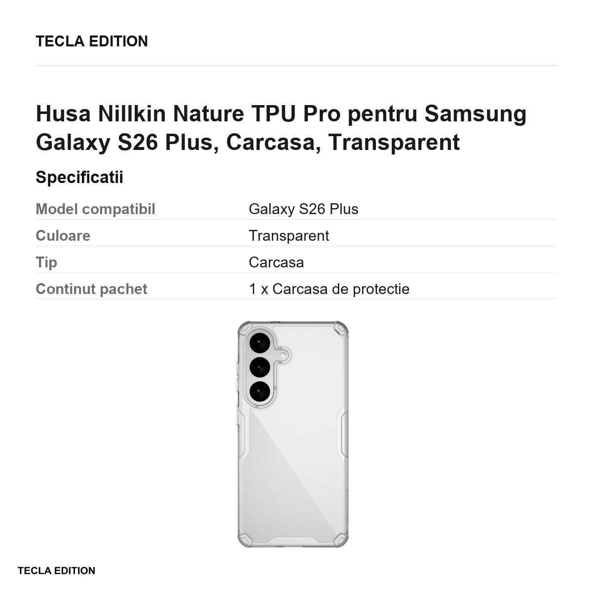 Husa Nillkin Nature TPU Pro pentru Samsung Galaxy S26 Plus, Carcasa, Transparent [3]
