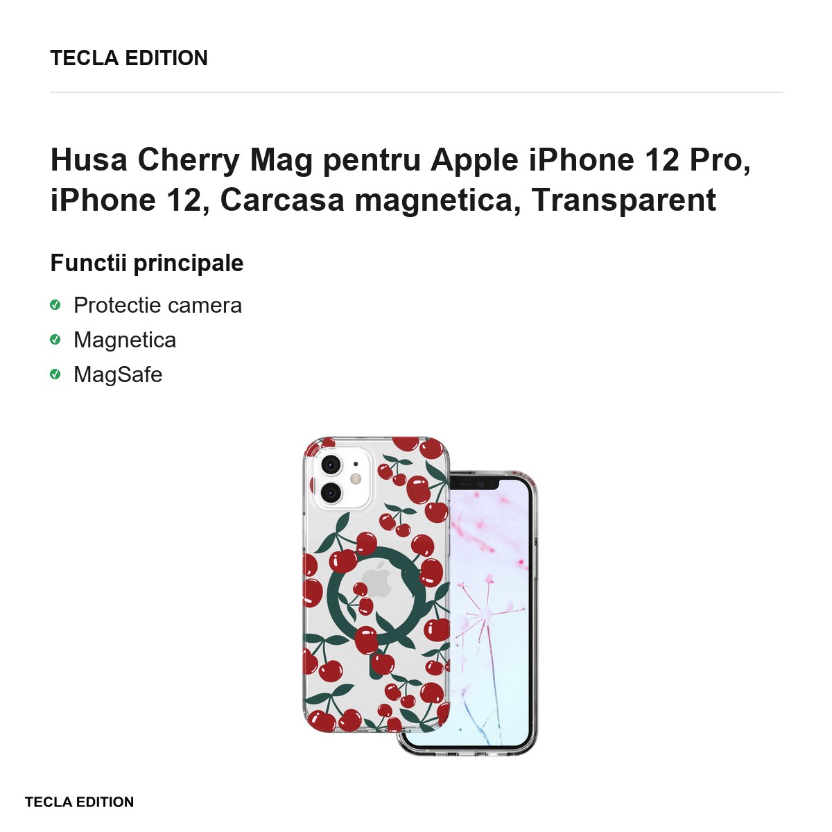 Husa Cherry Mag pentru Apple iPhone 12 Pro, iPhone 12, Carcasa magnetica, Transparent [2]