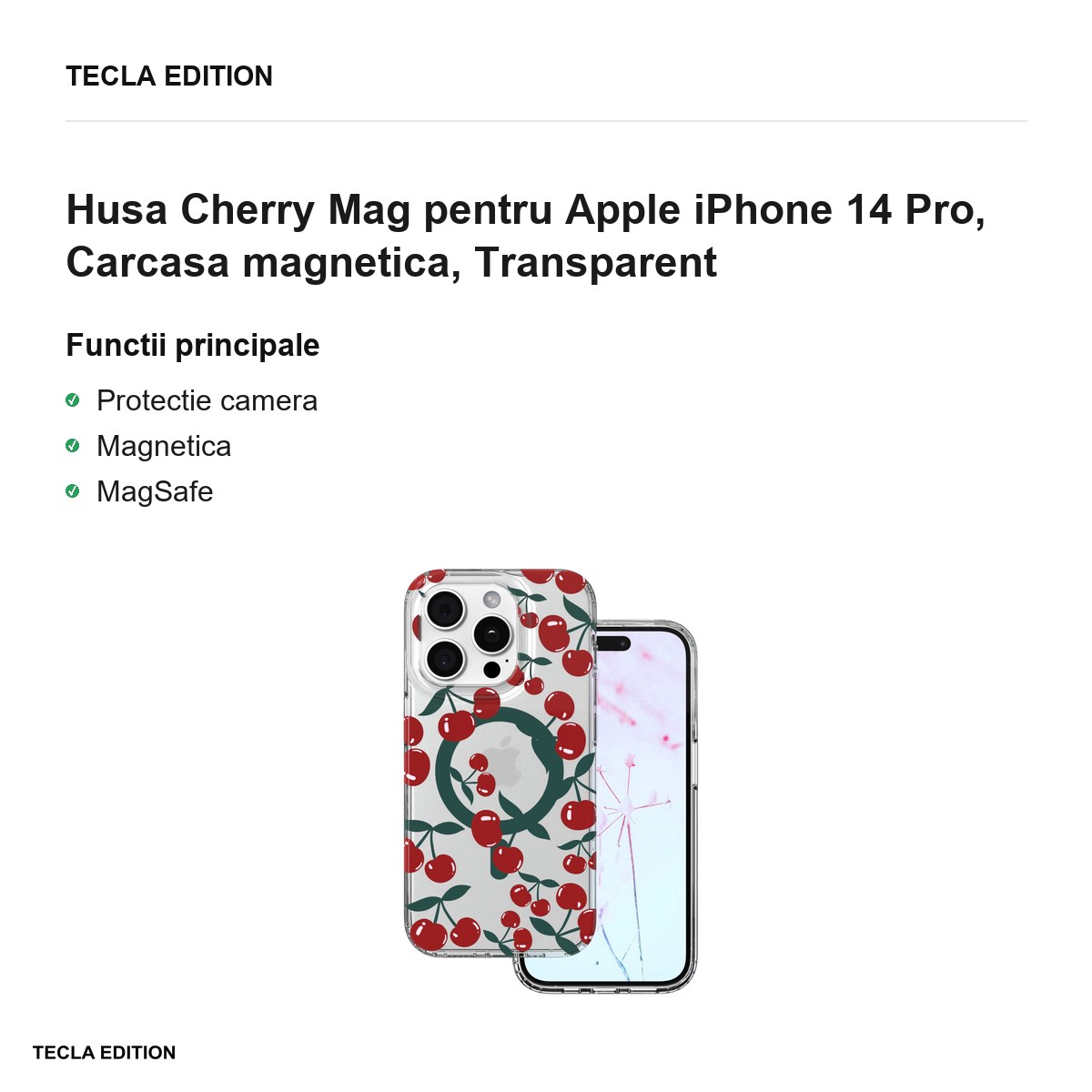 Husa Cherry Mag pentru Apple iPhone 14 Pro, Carcasa magnetica, Transparent [2]