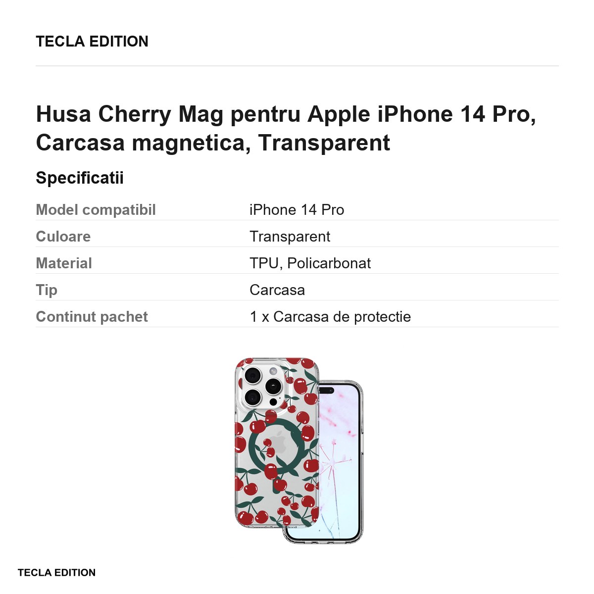 Husa Cherry Mag pentru Apple iPhone 14 Pro, Carcasa magnetica, Transparent [3]