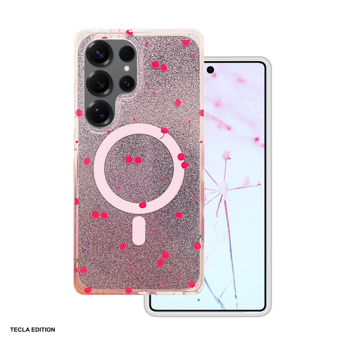 Huse si protectii pentru Samsung - Husa Cherry Mag glitter pentru Samsung Galaxy S25 Ultra, Carcasa magnetica, Roz