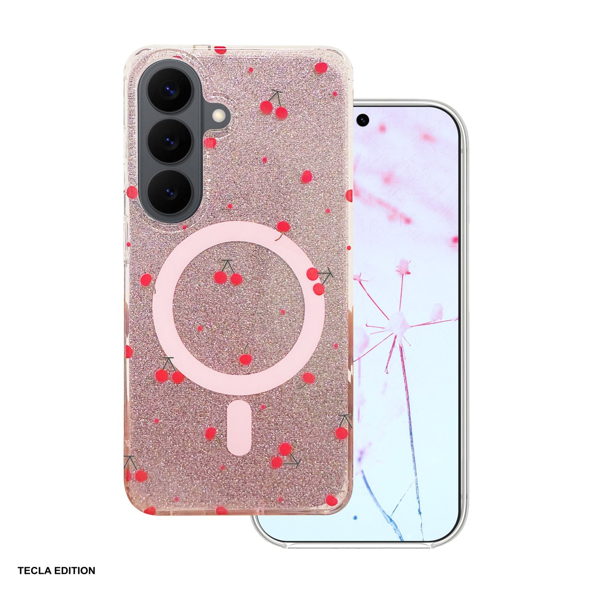 Huse si protectii pentru Samsung - Husa Cherry Mag glitter pentru Samsung Galaxy S26, Carcasa magnetica, Roz