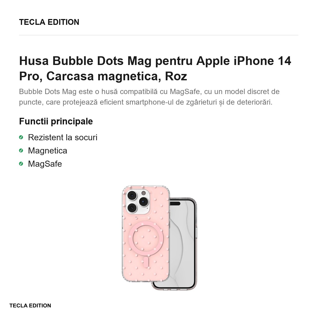 Husa Bubble Dots Mag pentru Apple iPhone 14 Pro, Carcasa magnetica, Roz [2]
