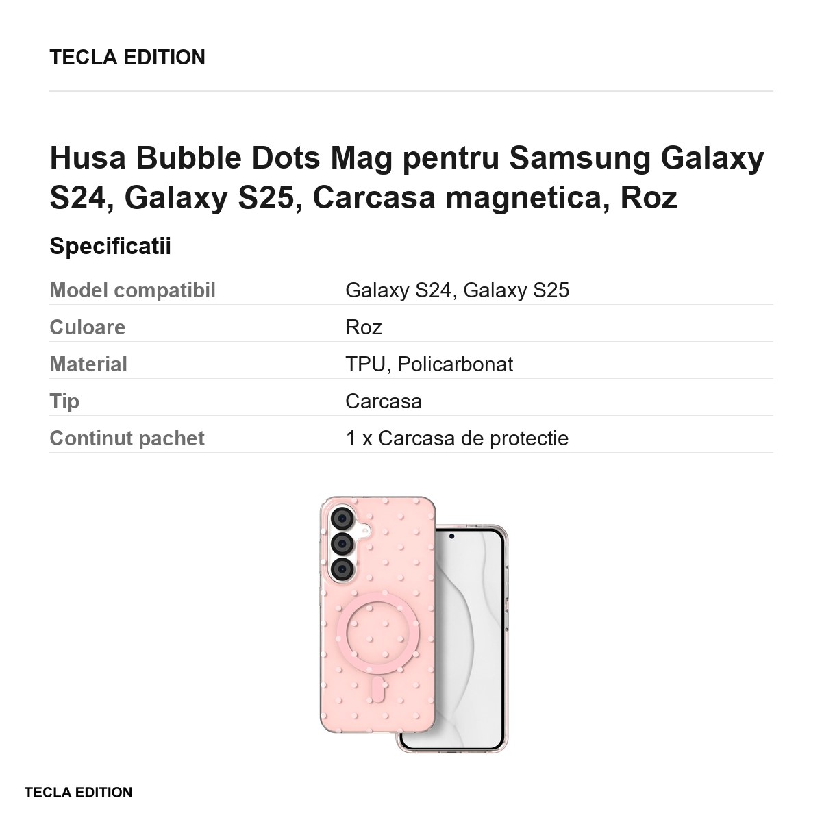 Husa Bubble Dots Mag pentru Samsung Galaxy S24, Galaxy S25, Carcasa magnetica, Roz [3]