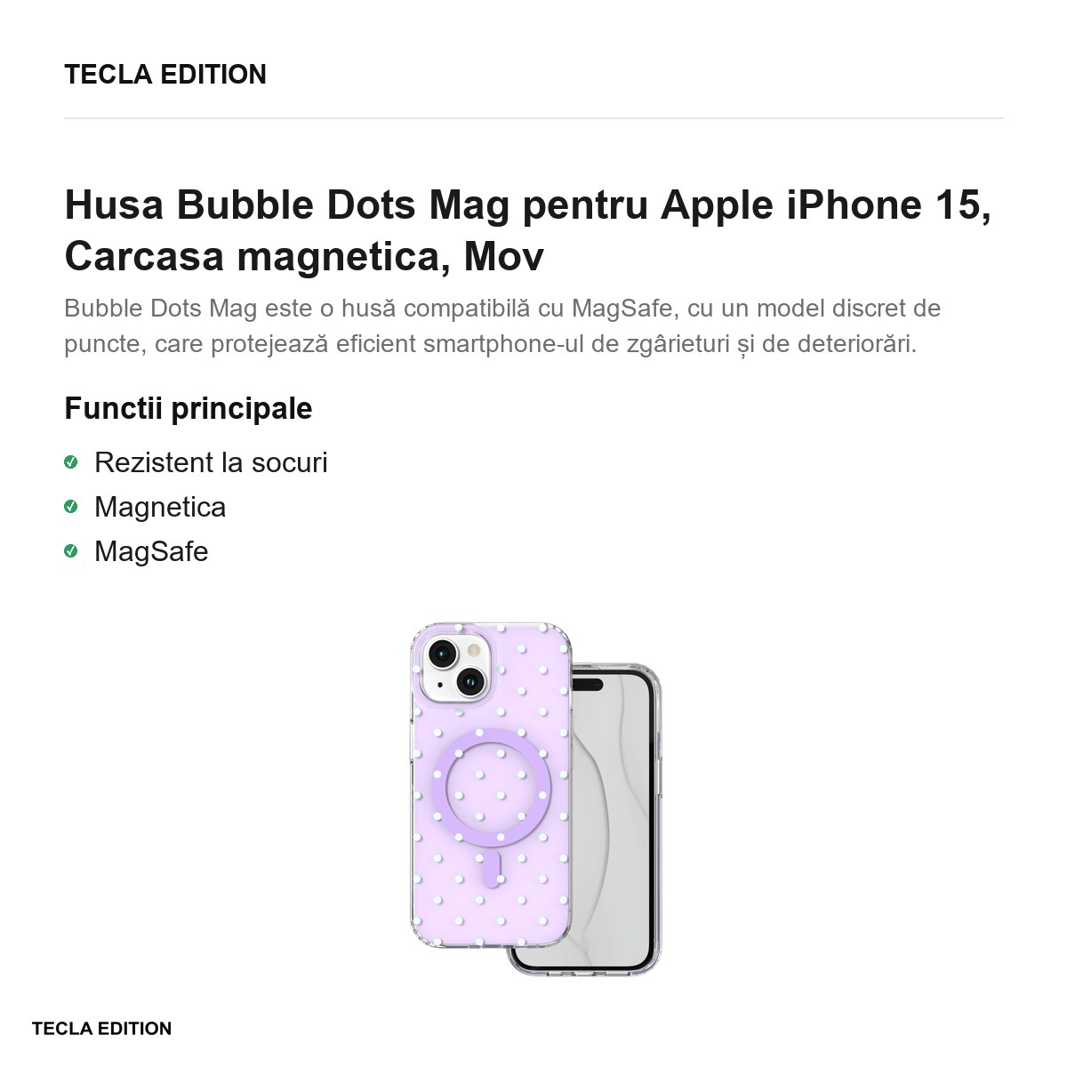 Husa Bubble Dots Mag pentru Apple iPhone 15, Carcasa magnetica, Mov [2]