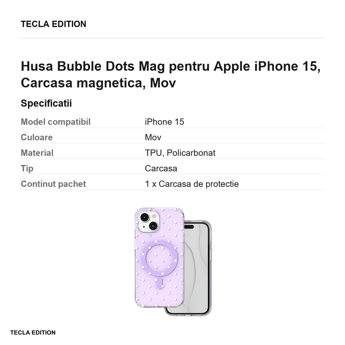 Husa Bubble Dots Mag pentru Apple iPhone 15, Carcasa magnetica, Mov [3]