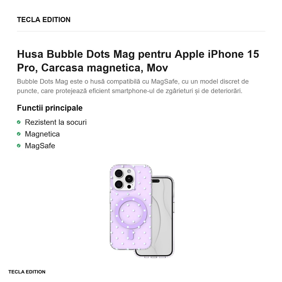 Husa Bubble Dots Mag pentru Apple iPhone 15 Pro, Carcasa magnetica, Mov [2]