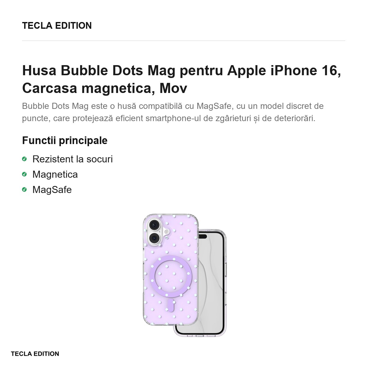 Husa Bubble Dots Mag pentru Apple iPhone 16, Carcasa magnetica, Mov [2]