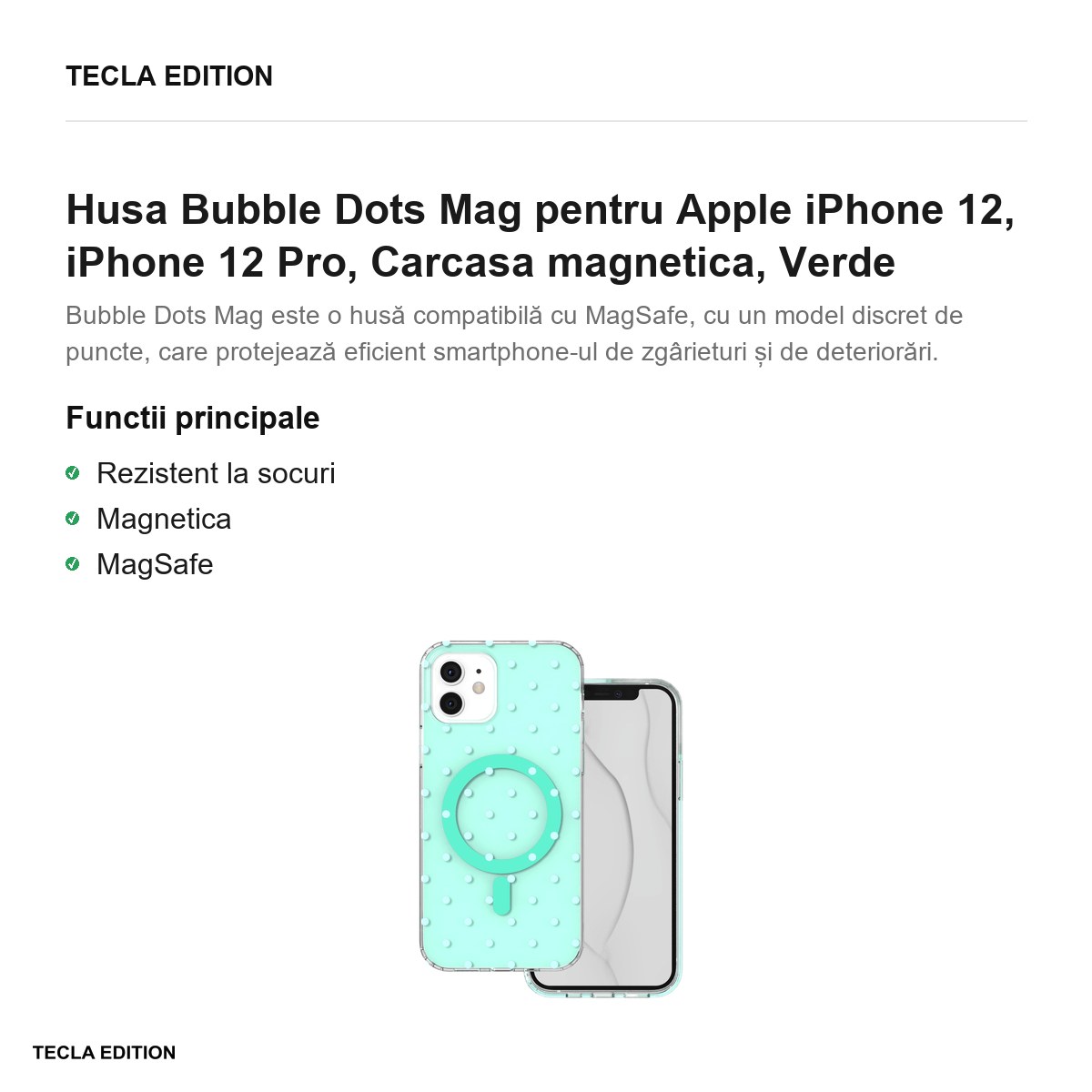 Husa Bubble Dots Mag pentru Apple iPhone 12, iPhone 12 Pro, Carcasa magnetica, Verde [2]