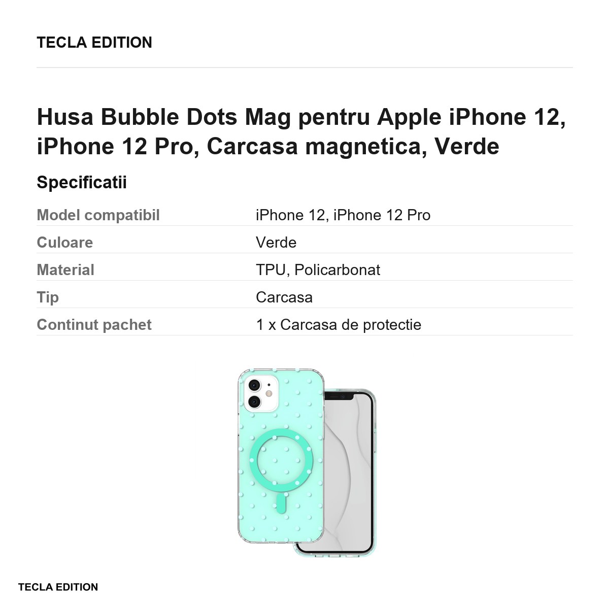 Husa Bubble Dots Mag pentru Apple iPhone 12, iPhone 12 Pro, Carcasa magnetica, Verde [3]