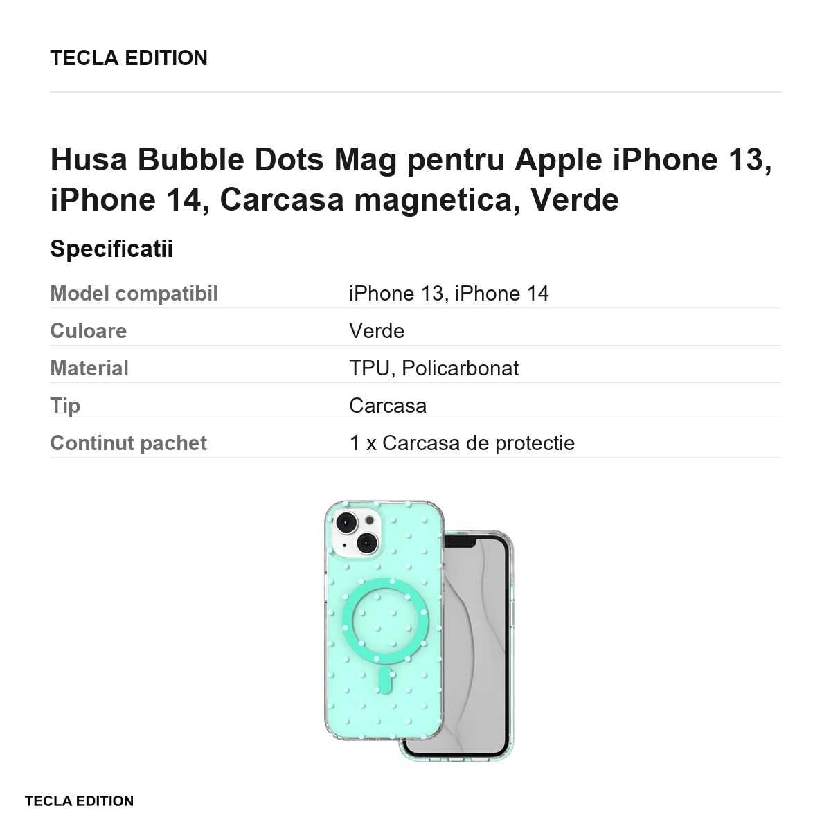 Husa Bubble Dots Mag pentru Apple iPhone 13, iPhone 14, Carcasa magnetica, Verde [3]