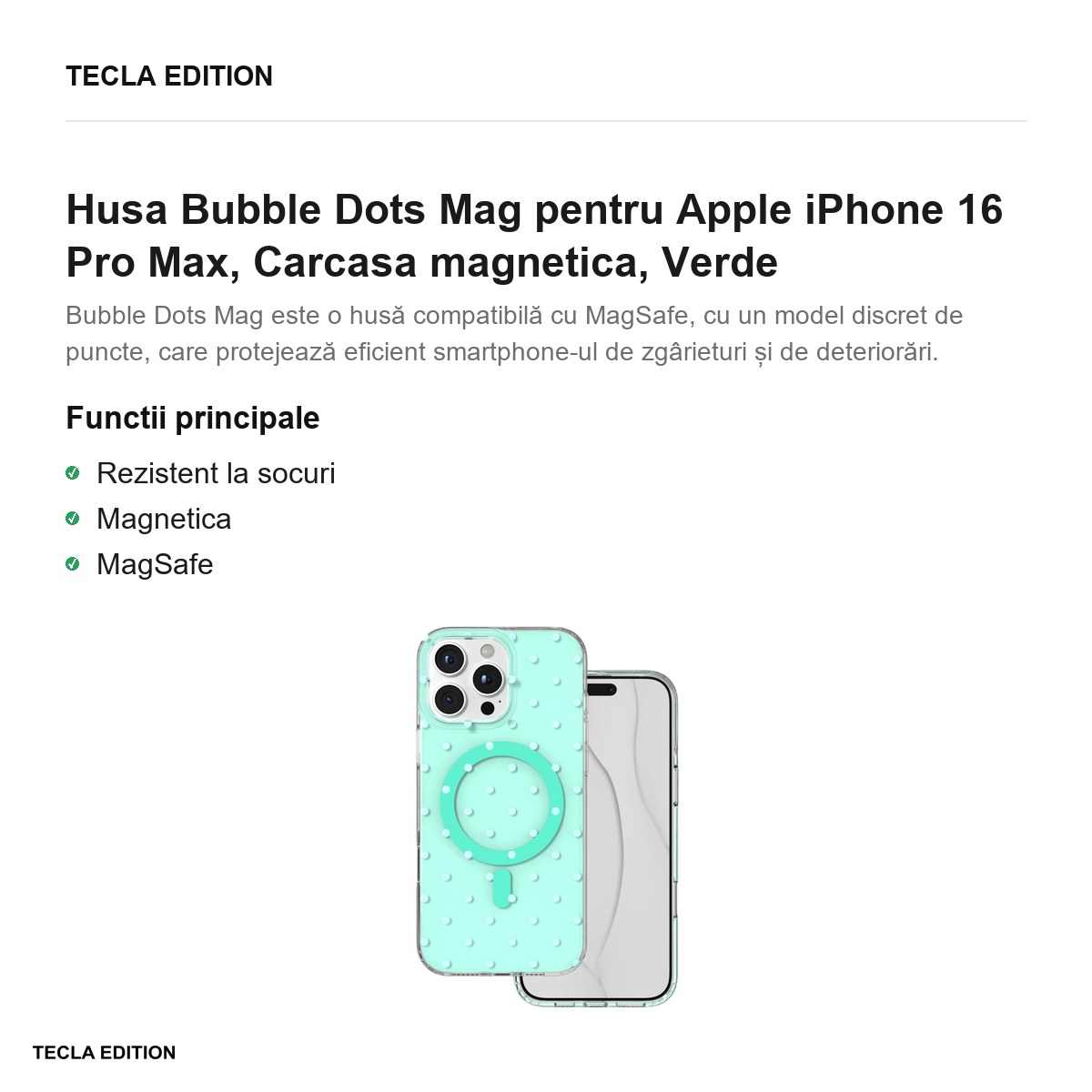 Husa Bubble Dots Mag pentru Apple iPhone 16 Pro Max, Carcasa magnetica, Verde [2]