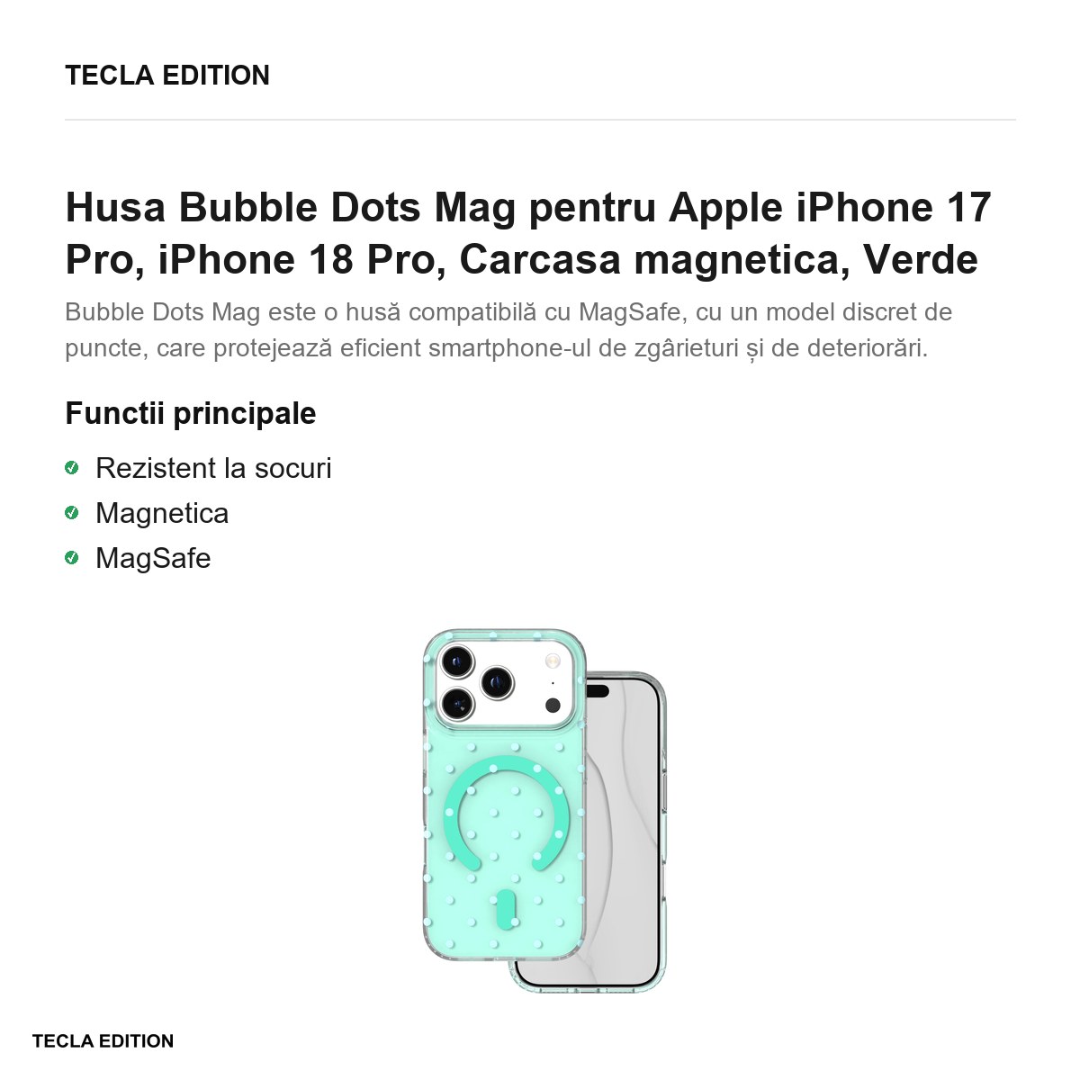 Husa Bubble Dots Mag pentru Apple iPhone 17 Pro, iPhone 18 Pro, Carcasa magnetica, Verde [2]
