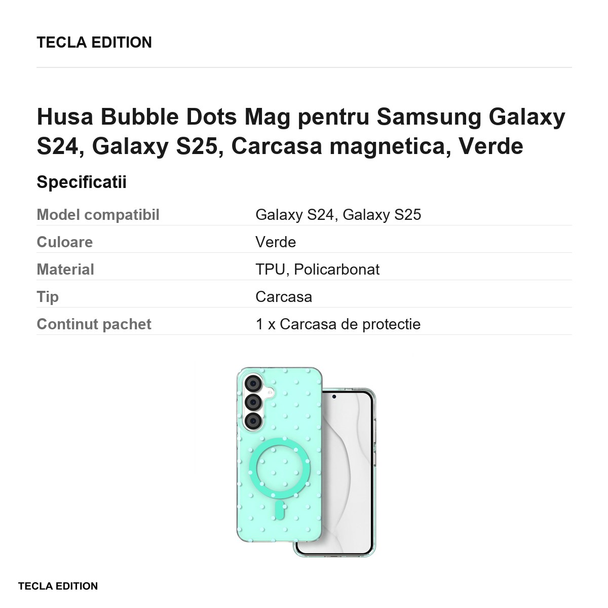 Husa Bubble Dots Mag pentru Samsung Galaxy S24, Galaxy S25, Carcasa magnetica, Verde [3]