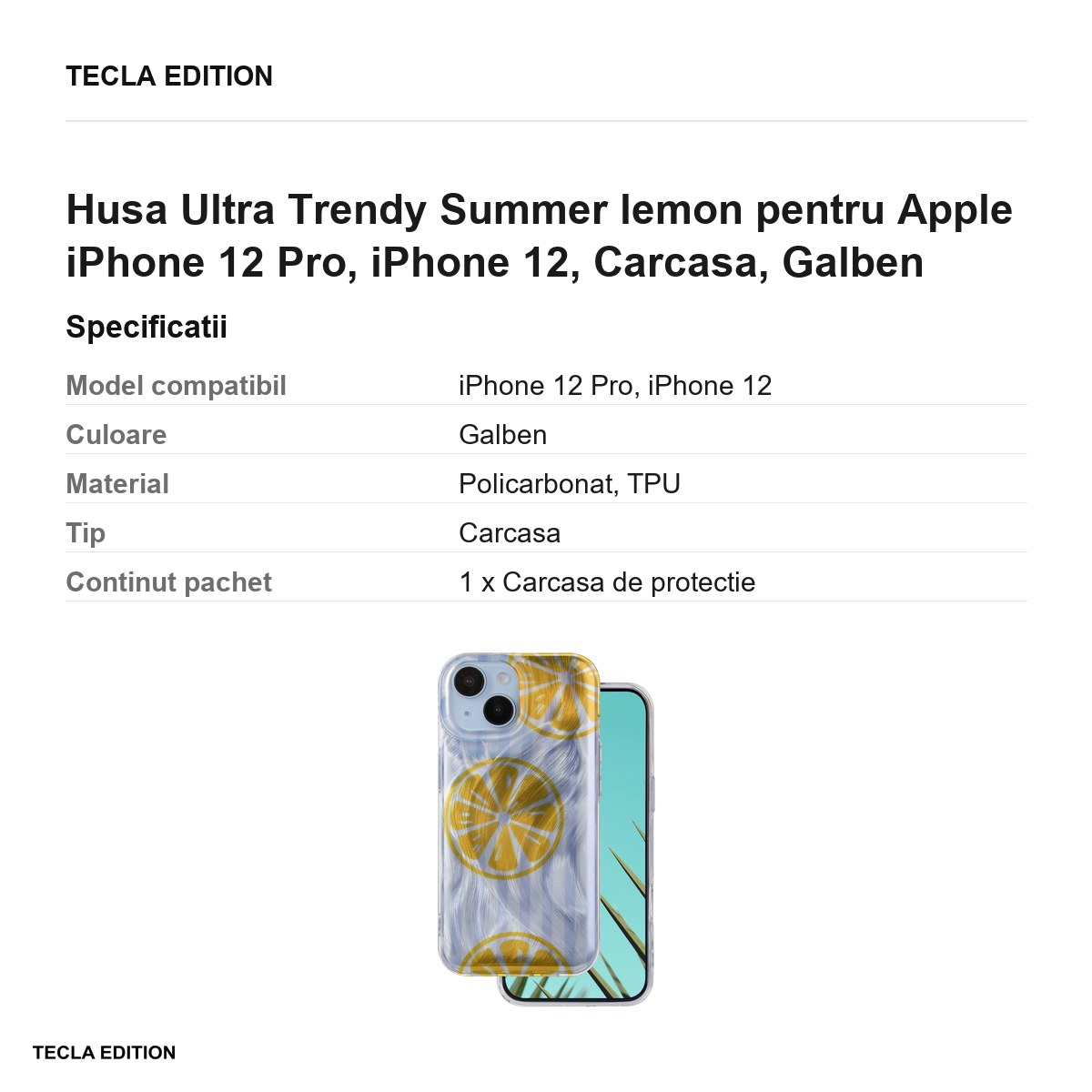 Husa Ultra Trendy Summer lemon pentru Apple iPhone 12 Pro, iPhone 12, Carcasa, Galben [3]