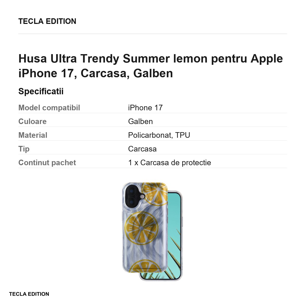 Husa Ultra Trendy Summer lemon pentru Apple iPhone 17, Carcasa, Galben [3]