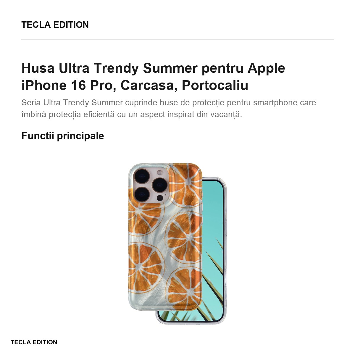 Husa Ultra Trendy Summer pentru Apple iPhone 16 Pro, Carcasa, Portocaliu [2]