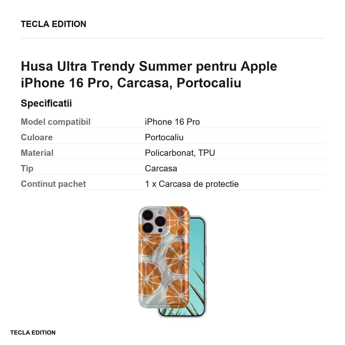 Husa Ultra Trendy Summer pentru Apple iPhone 16 Pro, Carcasa, Portocaliu [3]