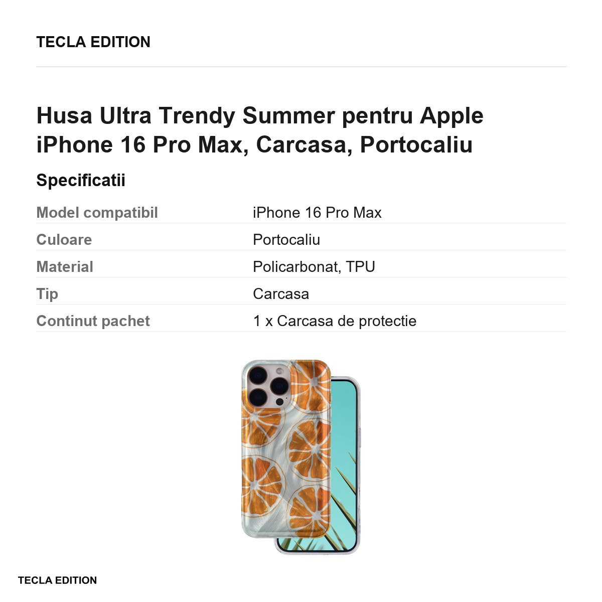 Husa Ultra Trendy Summer pentru Apple iPhone 16 Pro Max, Carcasa, Portocaliu [3]