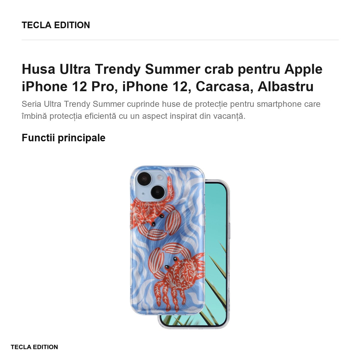 Husa Ultra Trendy Summer crab pentru Apple iPhone 12 Pro, iPhone 12, Carcasa, Albastru [2]