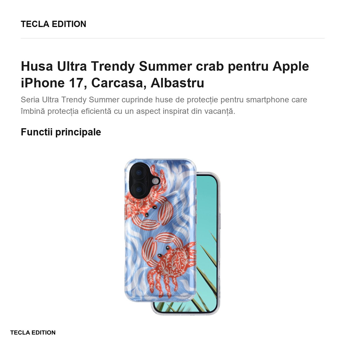 Husa Ultra Trendy Summer crab pentru Apple iPhone 17, Carcasa, Albastru [2]