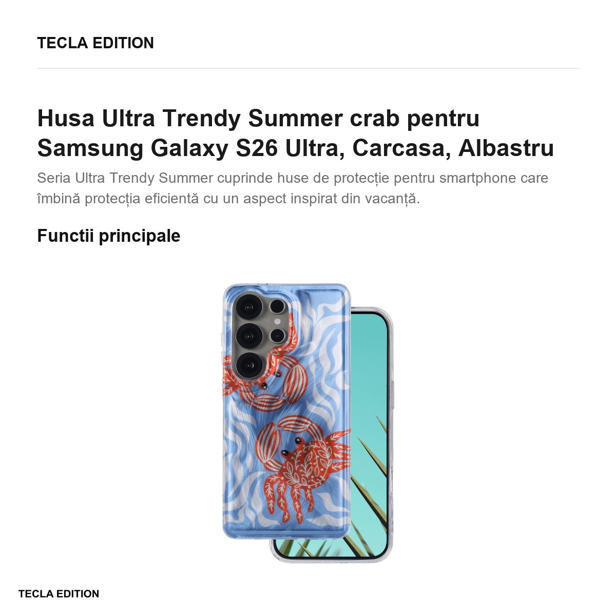 Husa Ultra Trendy Summer crab pentru Samsung Galaxy S26 Ultra, Carcasa, Albastru [2]