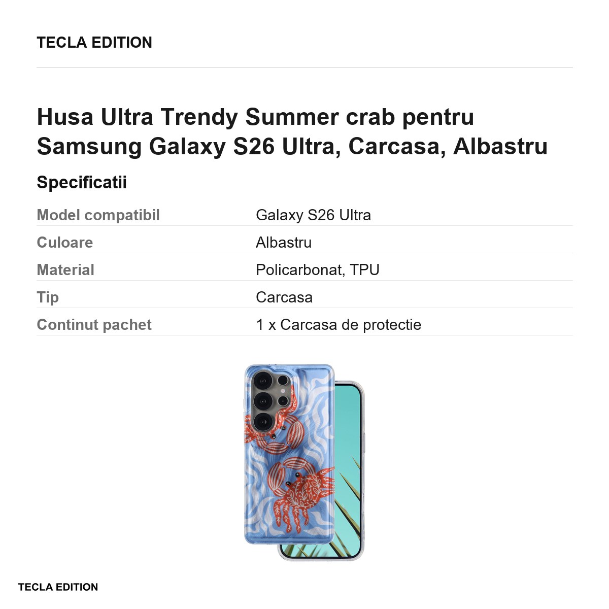 Husa Ultra Trendy Summer crab pentru Samsung Galaxy S26 Ultra, Carcasa, Albastru [3]