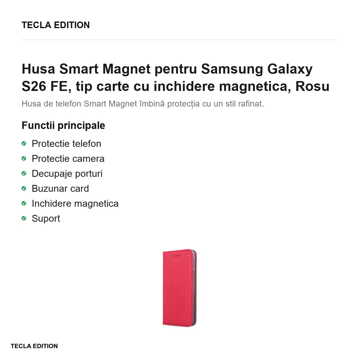 Husa Smart Magnet pentru Samsung Galaxy S26 FE, tip carte cu inchidere magnetica, Rosu [2]