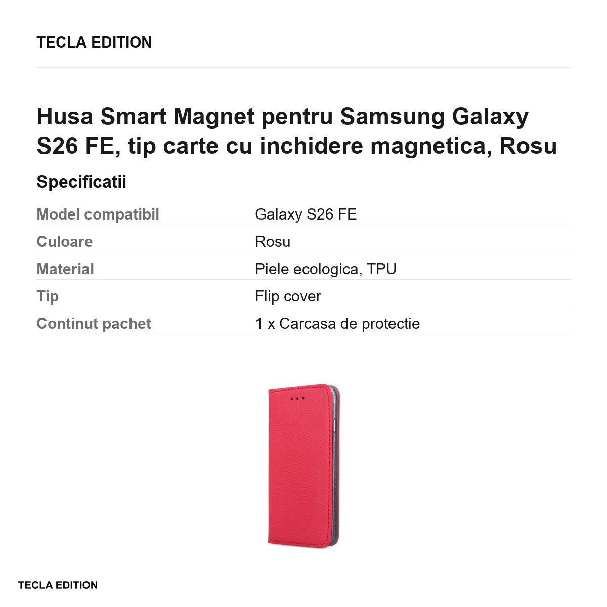 Husa Smart Magnet pentru Samsung Galaxy S26 FE, tip carte cu inchidere magnetica, Rosu [3]