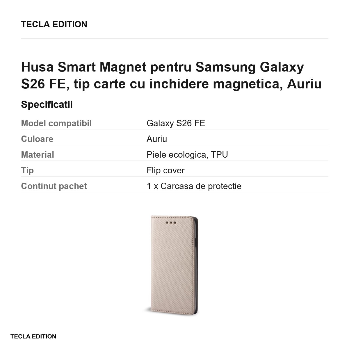 Husa Smart Magnet pentru Samsung Galaxy S26 FE, tip carte cu inchidere magnetica, Auriu [3]
