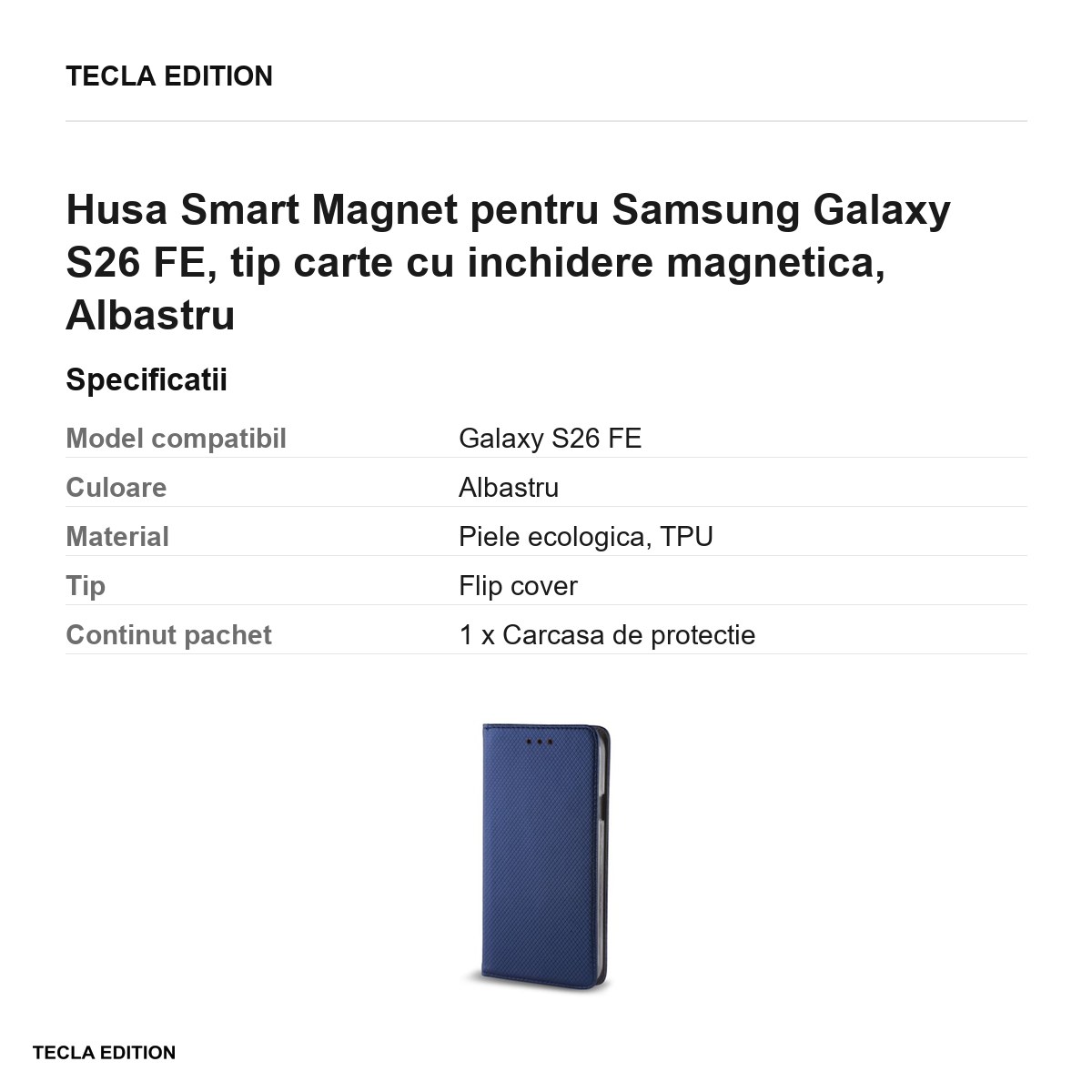Husa Smart Magnet pentru Samsung Galaxy S26 FE, tip carte cu inchidere magnetica, Albastru [3]