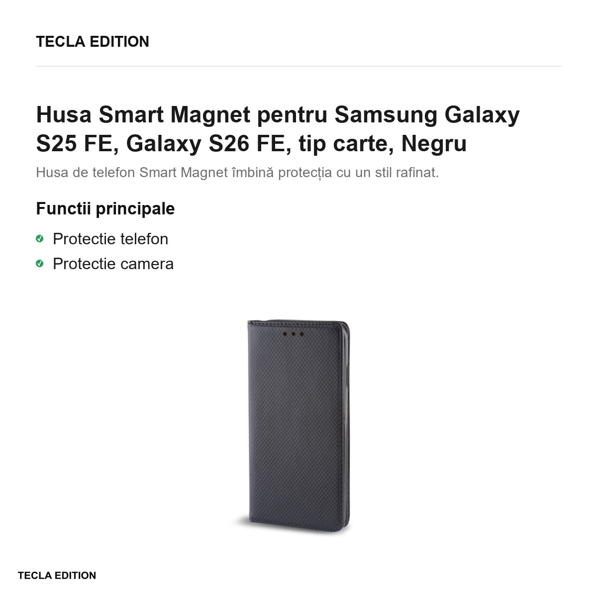 Husa Smart Magnet pentru Samsung Galaxy S25 FE, Galaxy S26 FE, tip carte, Negru [2]