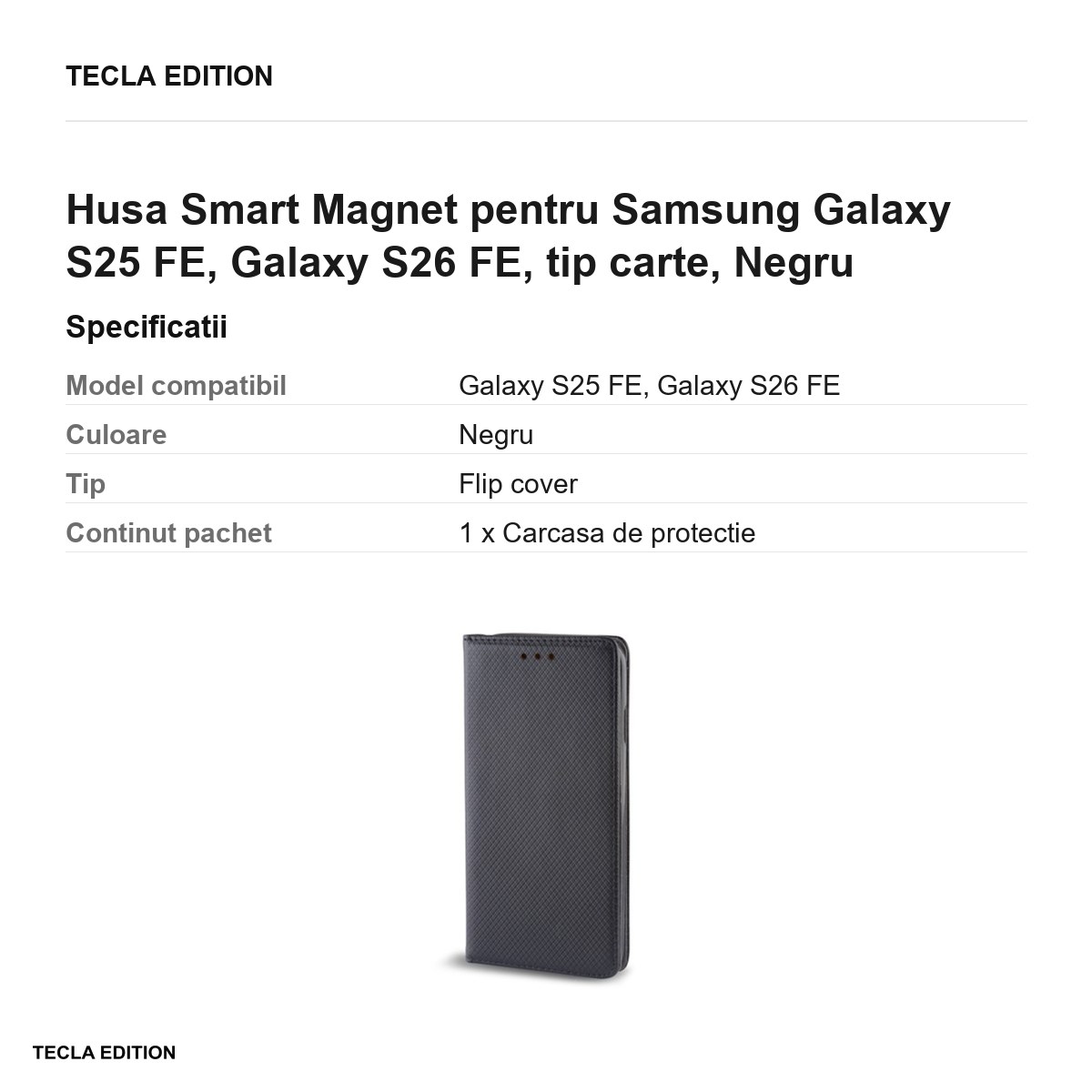 Husa Smart Magnet pentru Samsung Galaxy S25 FE, Galaxy S26 FE, tip carte, Negru [3]