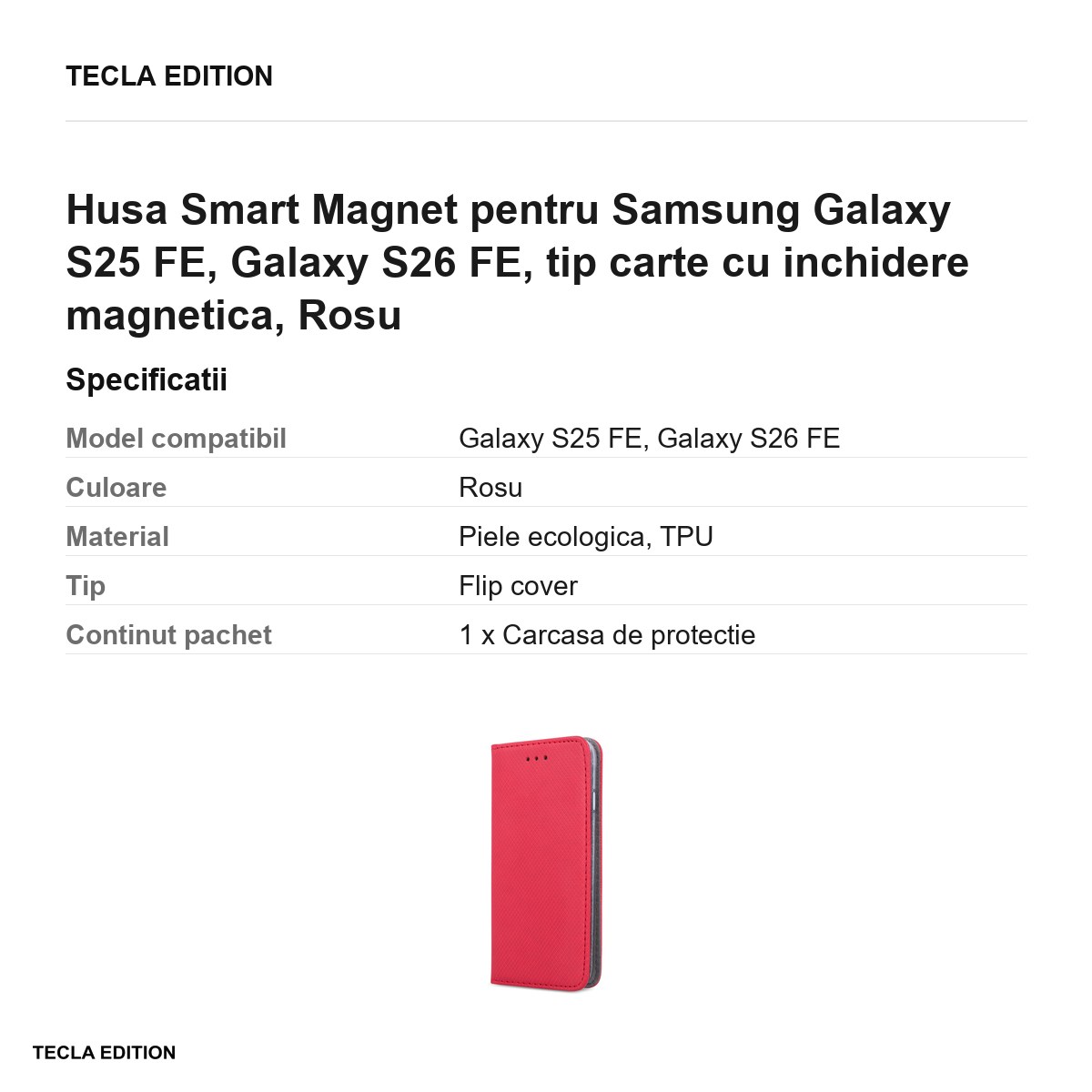 Husa Smart Magnet pentru Samsung Galaxy S25 FE, Galaxy S26 FE, tip carte cu inchidere magnetica, Rosu [3]