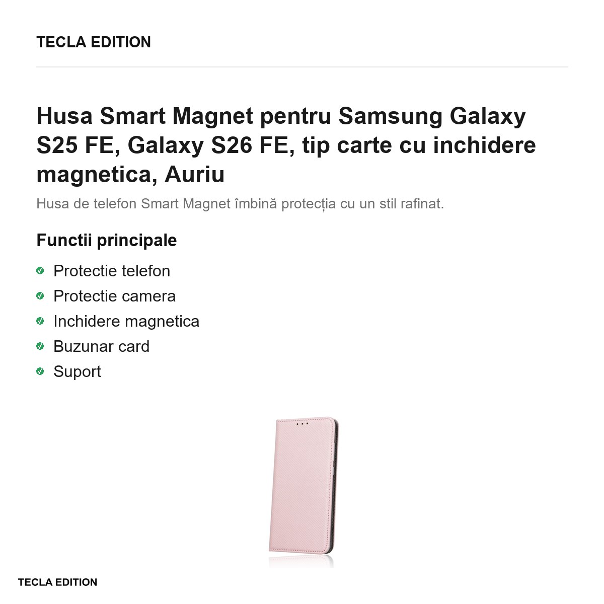 Husa Smart Magnet pentru Samsung Galaxy S25 FE, Galaxy S26 FE, tip carte cu inchidere magnetica, Auriu [2]