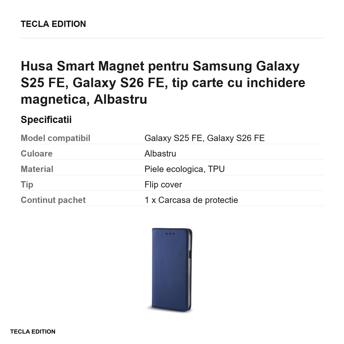 Husa Smart Magnet pentru Samsung Galaxy S25 FE, Galaxy S26 FE, tip carte cu inchidere magnetica, Albastru [3]
