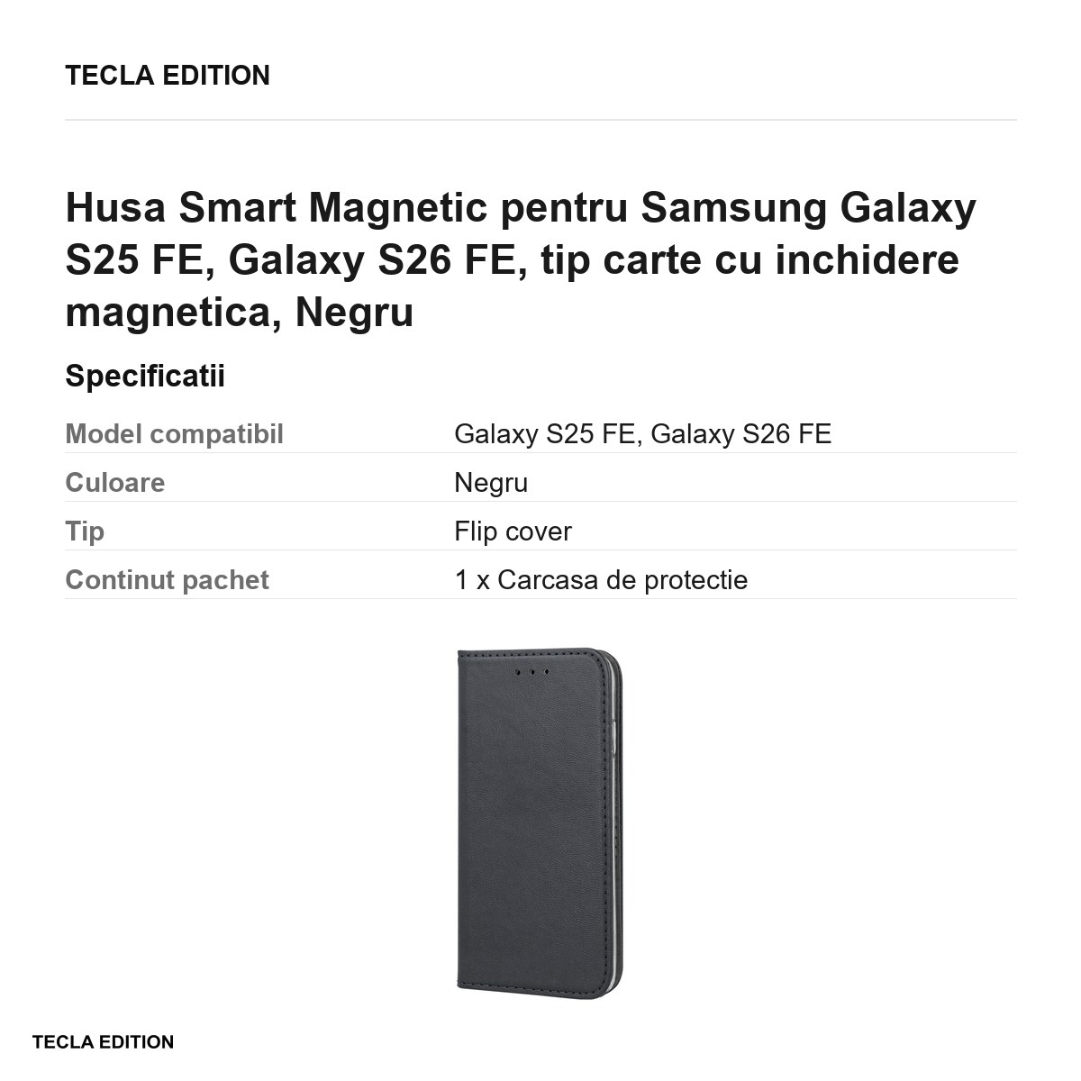 Husa Smart Magnetic pentru Samsung Galaxy S25 FE, Galaxy S26 FE, tip carte cu inchidere magnetica, Negru [3]