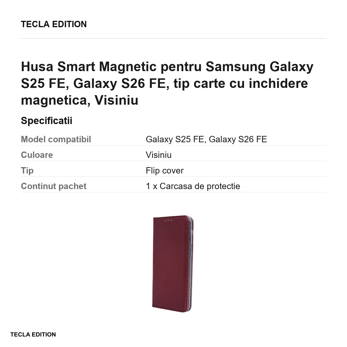 Husa Smart Magnetic pentru Samsung Galaxy S25 FE, Galaxy S26 FE, tip carte cu inchidere magnetica, Visiniu [3]