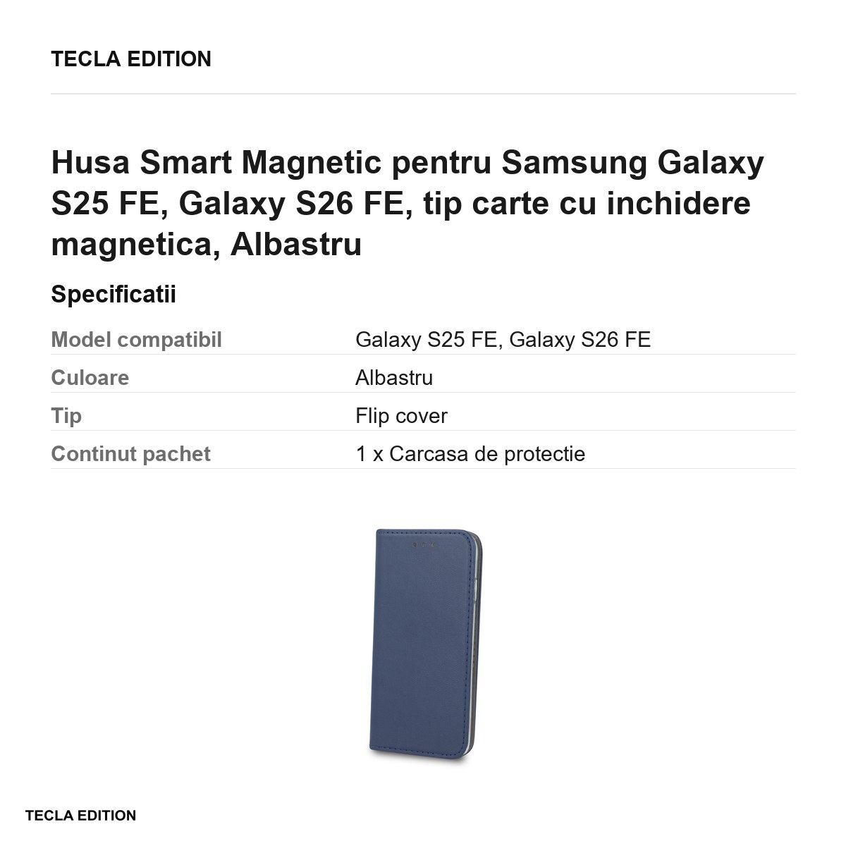 Husa Smart Magnetic pentru Samsung Galaxy S25 FE, Galaxy S26 FE, tip carte cu inchidere magnetica, Albastru [3]