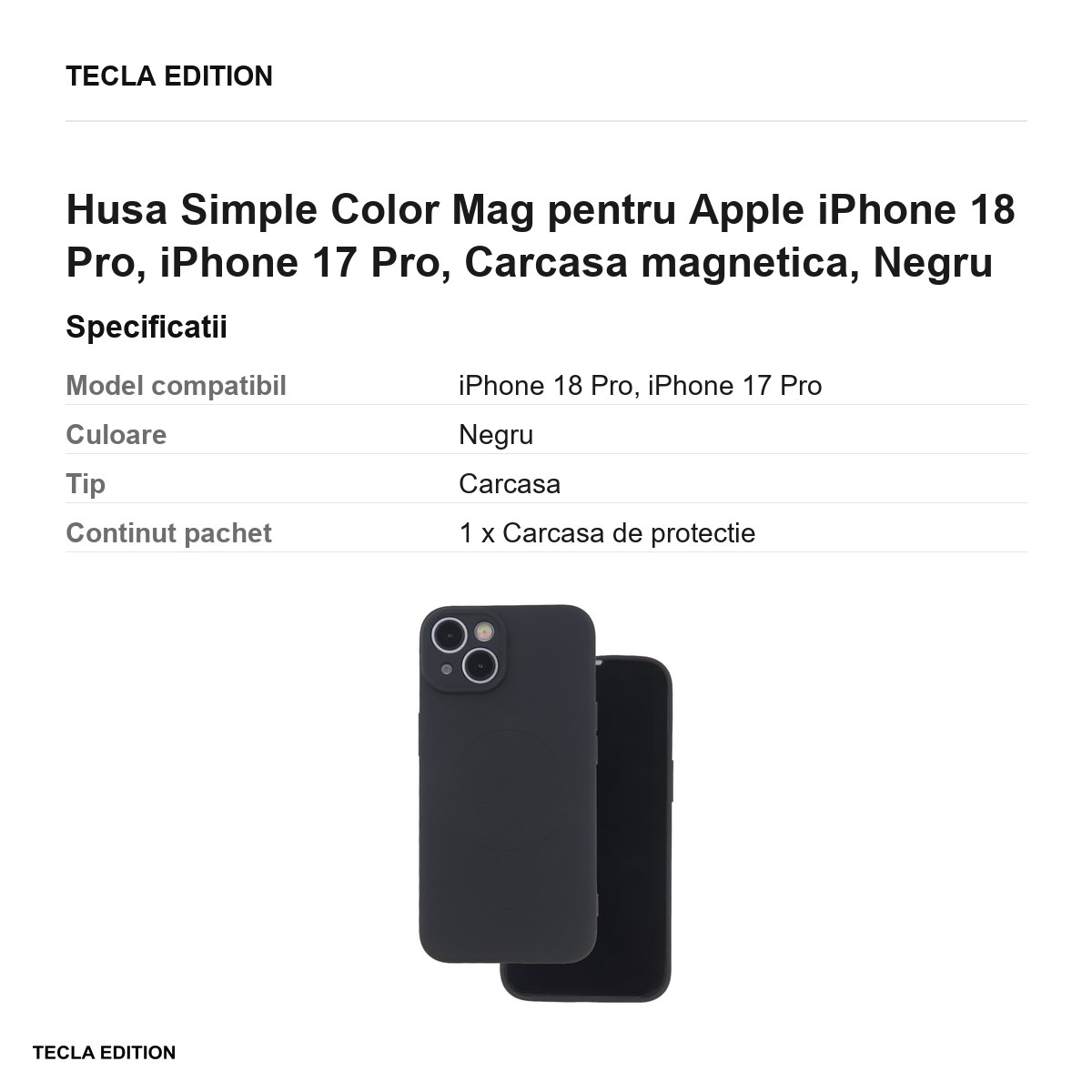 Husa Simple Color Mag pentru Apple iPhone 18 Pro, iPhone 17 Pro, Carcasa magnetica, Negru [3]