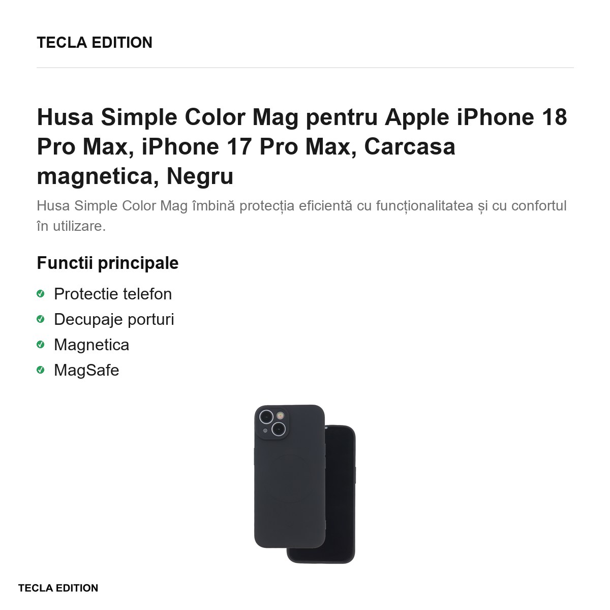 Husa Simple Color Mag pentru Apple iPhone 18 Pro Max, iPhone 17 Pro Max, Carcasa magnetica, Negru [2]