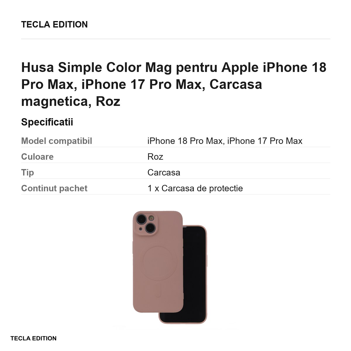Husa Simple Color Mag pentru Apple iPhone 18 Pro Max, iPhone 17 Pro Max, Carcasa magnetica, Roz [3]