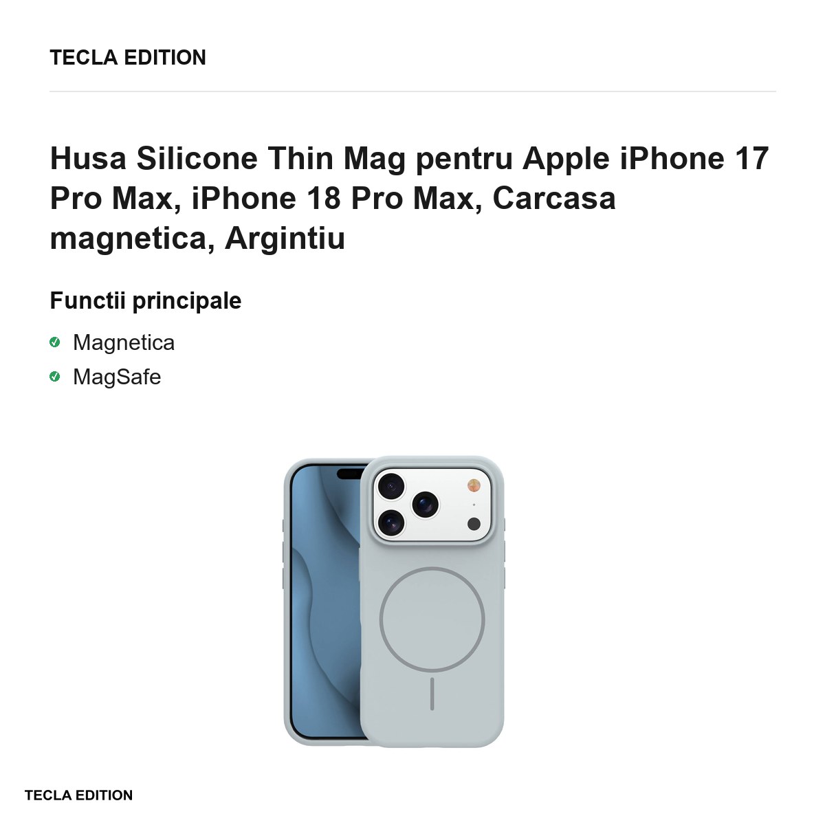 Husa Silicone Thin Mag pentru Apple iPhone 17 Pro Max, iPhone 18 Pro Max, Carcasa magnetica, Argintiu [2]