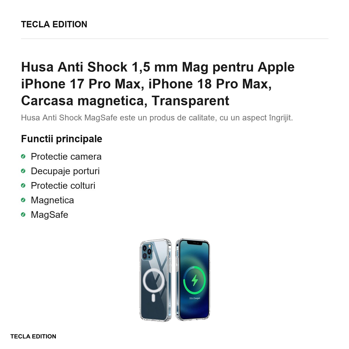 Husa Anti Shock 1,5 mm Mag pentru Apple iPhone 17 Pro Max, iPhone 18 Pro Max, Carcasa magnetica, Transparent [2]
