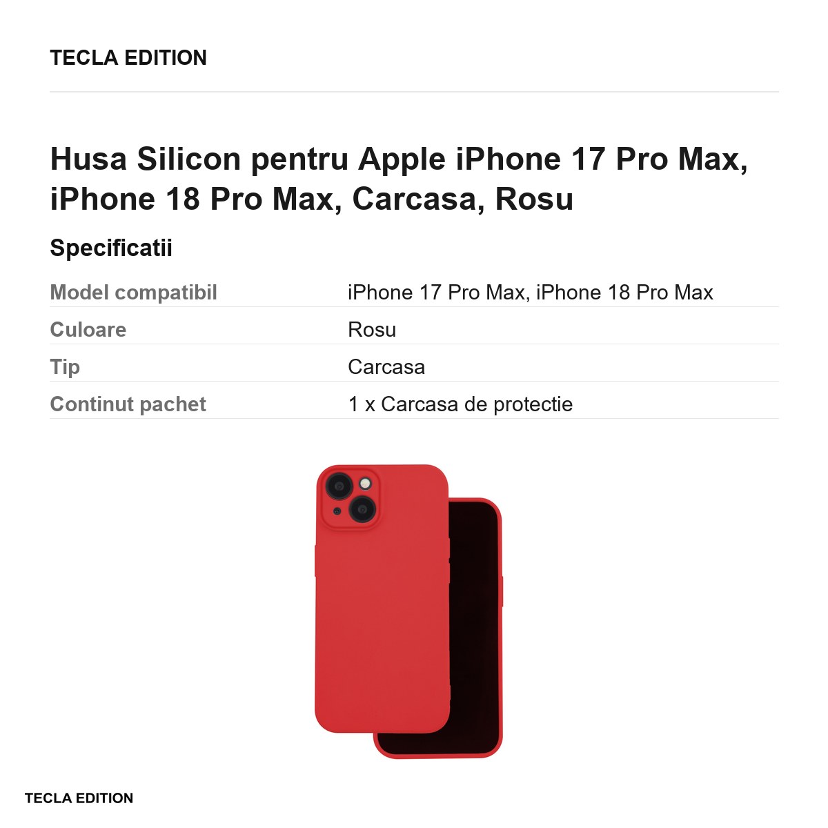 Husa Silicon pentru Apple iPhone 17 Pro Max, iPhone 18 Pro Max, Carcasa, Rosu [3]