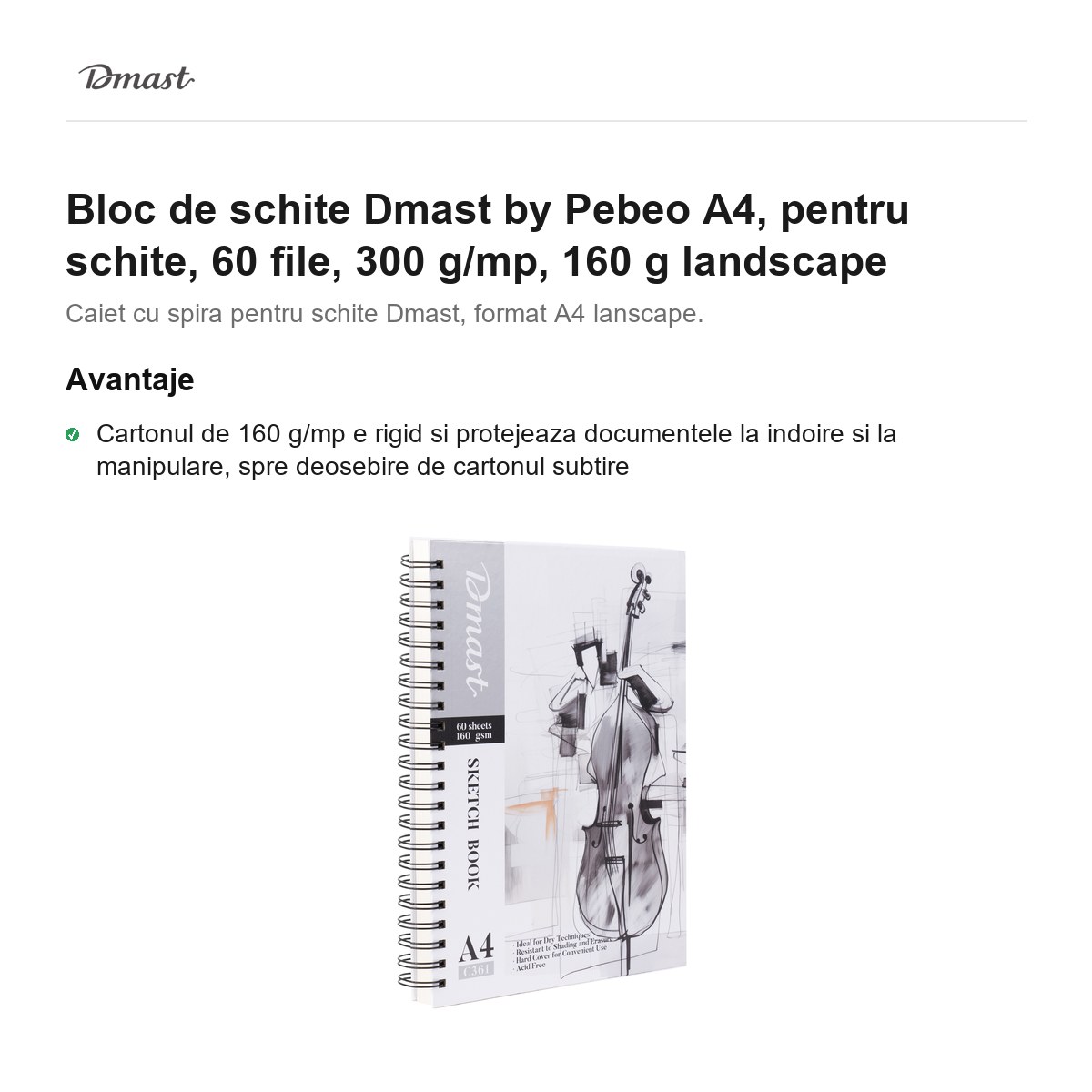 Bloc de schite Dmast by Pebeo A4, pentru schite, 60 file, 300 g/mp, 160 g landscape [2]